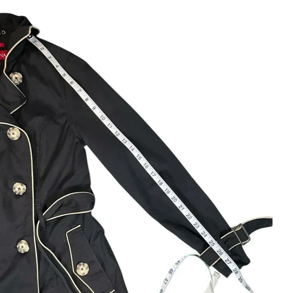 Merona Ladies Small Trench Coat Black /Beige W/Buttons and Belt Water Repellent - Picture 10 of 13